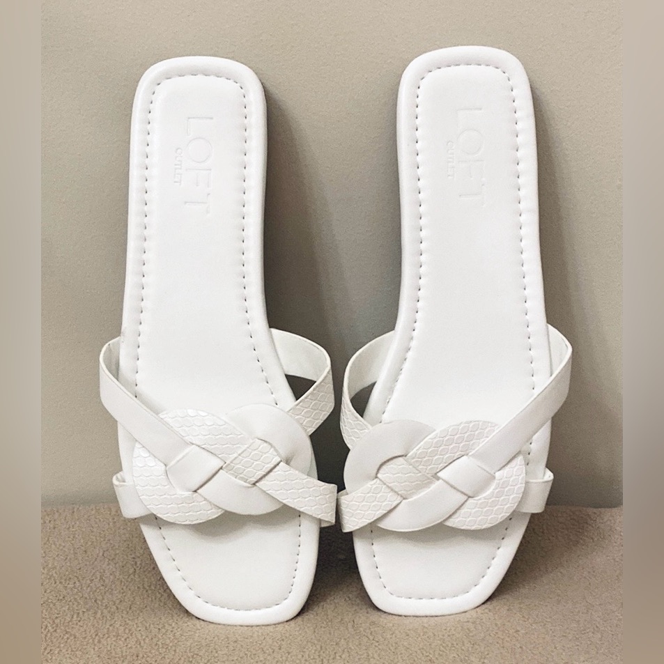 Loft Outlet White Snakeskin Woven Coastal Slip On Sandals Size 6